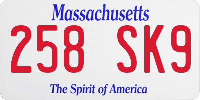 MA license plate 258SK9