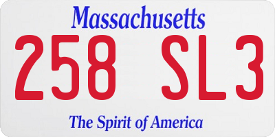 MA license plate 258SL3