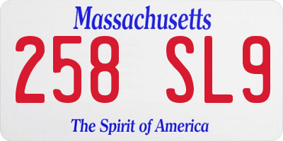 MA license plate 258SL9