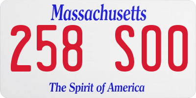 MA license plate 258SO0