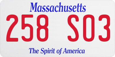 MA license plate 258SO3