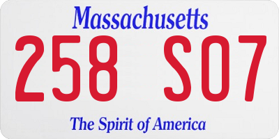MA license plate 258SO7