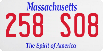 MA license plate 258SO8