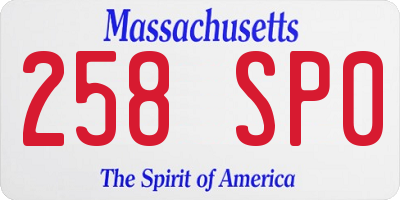 MA license plate 258SP0