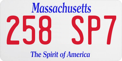 MA license plate 258SP7