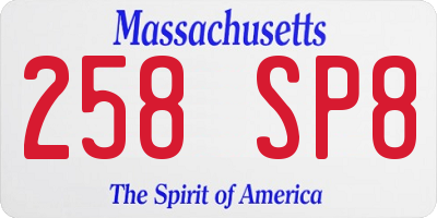 MA license plate 258SP8
