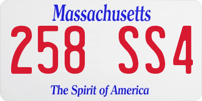 MA license plate 258SS4