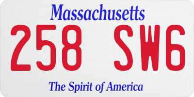 MA license plate 258SW6