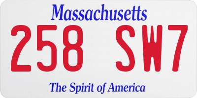 MA license plate 258SW7