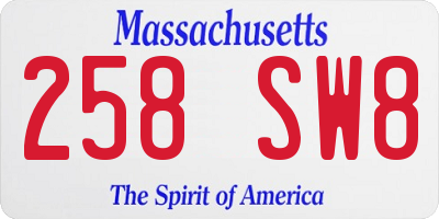 MA license plate 258SW8