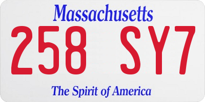 MA license plate 258SY7