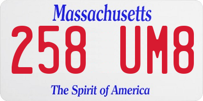 MA license plate 258UM8