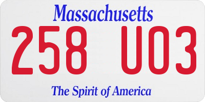 MA license plate 258UO3