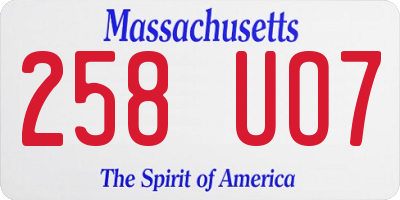 MA license plate 258UO7
