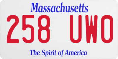MA license plate 258UW0