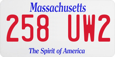 MA license plate 258UW2