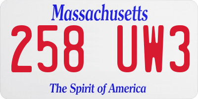 MA license plate 258UW3