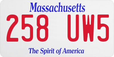 MA license plate 258UW5
