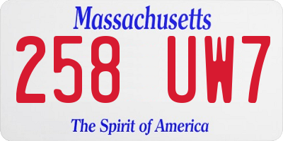 MA license plate 258UW7
