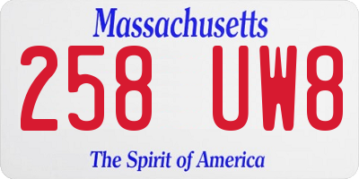 MA license plate 258UW8