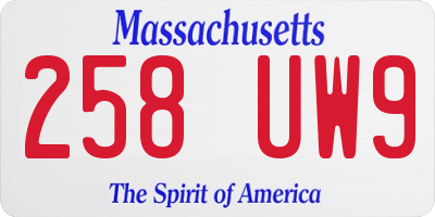 MA license plate 258UW9