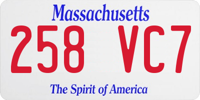 MA license plate 258VC7