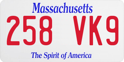 MA license plate 258VK9