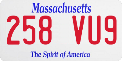 MA license plate 258VU9