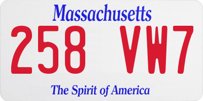 MA license plate 258VW7
