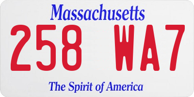 MA license plate 258WA7