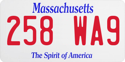 MA license plate 258WA9