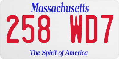 MA license plate 258WD7