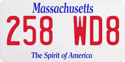 MA license plate 258WD8