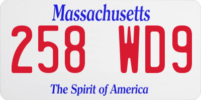 MA license plate 258WD9