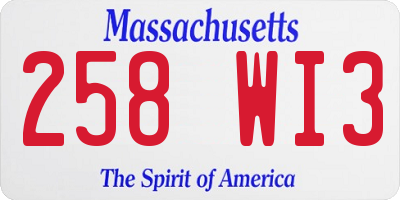 MA license plate 258WI3