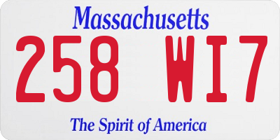 MA license plate 258WI7
