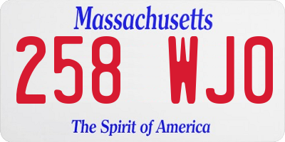 MA license plate 258WJ0