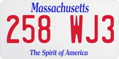 MA license plate 258WJ3