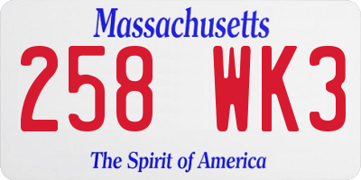 MA license plate 258WK3