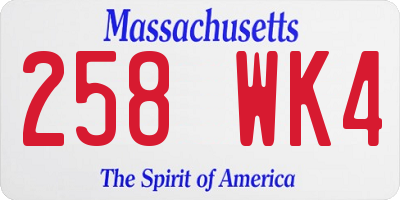 MA license plate 258WK4