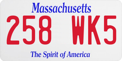 MA license plate 258WK5