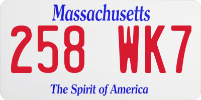 MA license plate 258WK7