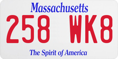 MA license plate 258WK8
