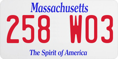 MA license plate 258WO3