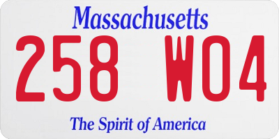 MA license plate 258WO4
