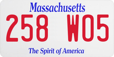 MA license plate 258WO5