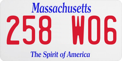 MA license plate 258WO6