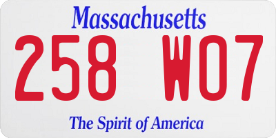 MA license plate 258WO7