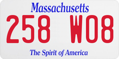 MA license plate 258WO8