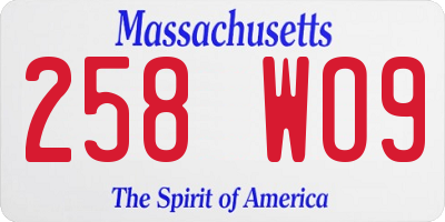 MA license plate 258WO9